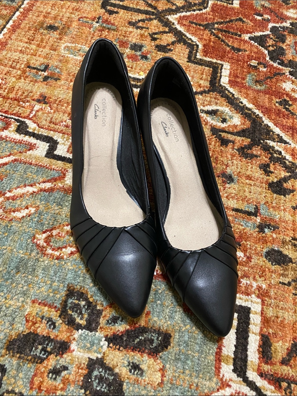 Clarks Black Pointed Toe Heeled with Pleated Detail